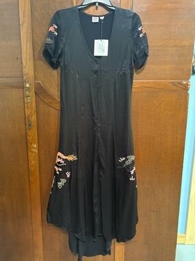 Black embroidered dragons dress, size small